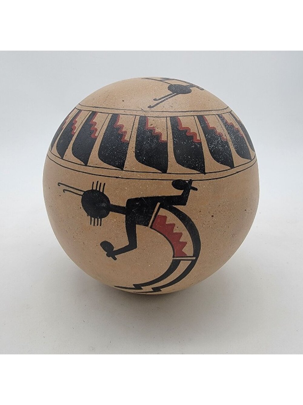 Vintage Jose Lucano Mexican Art Pottery Seed Pot With Mud-Head Kachina Dancers